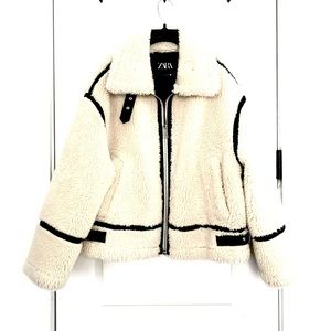 Christina Haack Zara Teddy Fur Moto Biker Jacket Coat